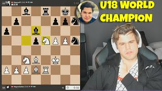 Magnus vs U18 World Champion  A tough game for Carlsen chessgames [upl. by Aliuqet]