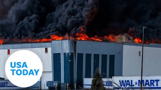 Massive Walmart warehouse catches fire smoke seen for miles  USA TODAY [upl. by Seiden]