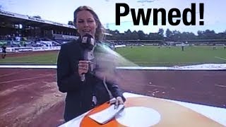 Female Sports Reporter Hit By Ball On LIVE TV [upl. by Ydualc659]