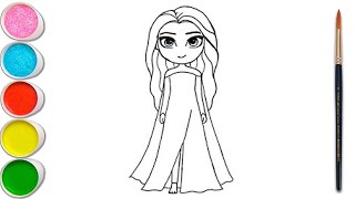 Cute Elsa Frozen From Disney Frozen Drawing For Children Kids Learning Coloring Kids Painting [upl. by Eikram]