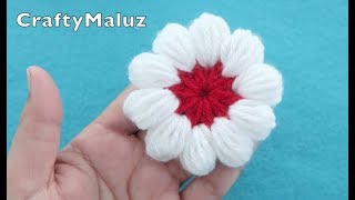 CROCHET TUTORIAL FLOR TEJIDA EN PUNTO PUFF  flor a crochet en punto puff [upl. by Gertrud]