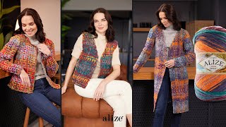 Alize Superlana Maxi Batik amp Alize Burcum Batik ile Zincir İşi Dokuma Hırka [upl. by Sivahc]