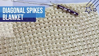 How To Crochet Diagonal Spike Stitch Square Blanket [upl. by Adidnere]