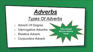 Types Of Adverbs Degree Relative Interrogative and Conjunctive [upl. by Leitman]