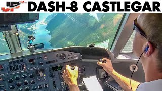 Piloting JAZZ Dash8 into Challenging Castlegar Airport  Cockpit Views [upl. by Nerrak]