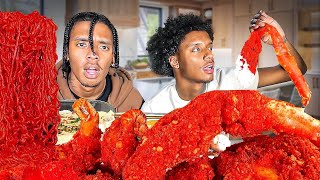 KING CRAB SEAFOOD BOIL MUKBANG  FRIED HOT CHEETOS  SEAFOOD MUKBANG  ALFREDO SAUCE  ASMR EATING [upl. by Bonnibelle]