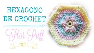 HEXAGONO DE CROCHET CON FLOR PUFF Parte 1 [upl. by Haraj409]