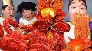 ASMR MUKBANG Spicy FLEX Seafood Boil Octopus Squid king Crab Enoki Mushroom Funny Eating [upl. by Zannini]