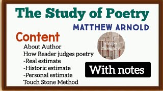 The Study of Poetry by Matthew Arnold englishliterature Literary Criticism and Theory [upl. by Erika805]