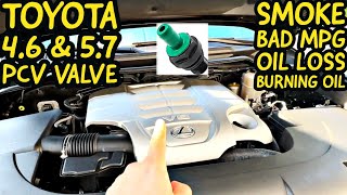 Toyota V8 PCV Valve Replacement  LX570 Tundra Land Cruiser Sequoia Poor MPG Smoke at startup [upl. by Aihsetan]