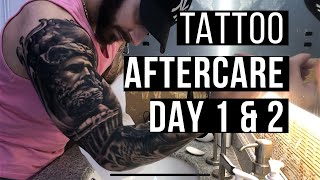 How To Treat A New Tattoo Healing ProcessAftercare DAY 1 amp 2 [upl. by Catima]