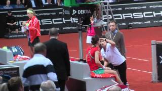 Andrea Petkovic injury timeout vs Victoria Azarenka  Porsche Tennis Grand Prix 2012 [upl. by Keeryt512]