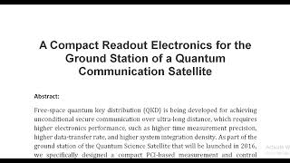 A Compact Readout Electronics for the Ground Station of a Quantum Communication Satellite [upl. by Ahsienat296]