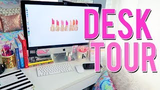 PREPPY DESK TOUR WHATS ON MY DESK ORGANIZATION amp ESSENTIALS  Kellyprepster [upl. by Fredek]