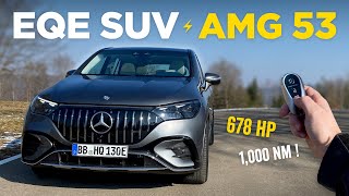 Mercedes EQE SUV  AMG 53 first drive walkaround amp race start [upl. by Ahsyt284]