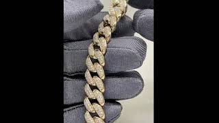 Cuban Link Chain Diamond 10K Yellow Gold Double Rows Full Dense Diamond Setting Fashion Thick [upl. by Naitsihc328]