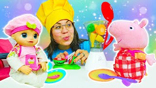 ¡Un puré de frutas para Baby Alive Juegos de cocina con Peppa Pig Videos de juguetes bebés [upl. by Nnor]