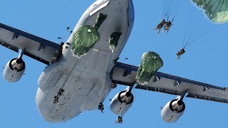 MASSIVE Static Line Jump From C17 Globemaster [upl. by Noakes475]