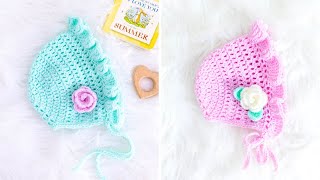 QUICK and EASY Crochet Baby Bonnet BEGINNER Friendly Pattern and Tutorial [upl. by Fruin]