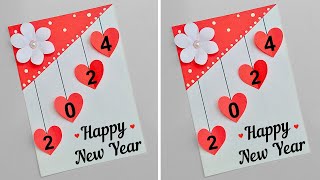 Happy New year card 2024  New year greeting card handmade  DIY New year card 2024 [upl. by Yhpos]