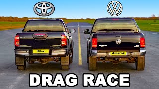 New Toyota Hilux v VW Amarok DRAG RACE [upl. by Leiria687]