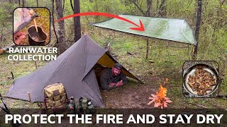 Solo Overnight Building a Tarp Tent During a Severe Rainstorm and Liver with Caramelized Onions [upl. by Falkner]