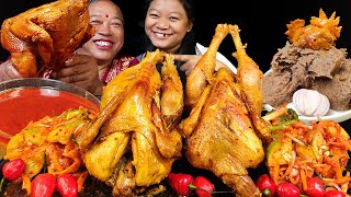 Eating 2 Whole Spicy Local Chicken With Dhido amp Kimchi  Mukbang With Sister In Law आमाजू दिदि🤩 [upl. by Aivle580]