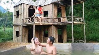 TIMELAPSE START to FINISH Building 2Storey Bamboo House  BUILD LOG CABIN with bamboo [upl. by Catha]