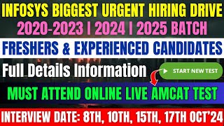 Infosys Biggest Hiring Announced Direct Attend Amcat Live Ongoing Test amp Interview  20252020 Batch [upl. by Isolde]