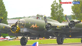 Boeing B17G Flying Fortress SALLY B flies over and lands at North Weald Airfield [upl. by Nnahgem]