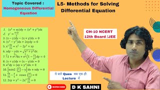 Differential Equation L 5  Homogeneous Differential Equation  Class 12 Maths  NCERT D K SAHNI [upl. by Moretta]