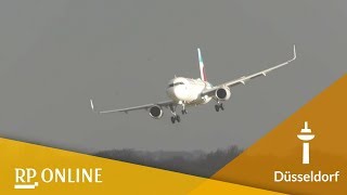 Flughafen Düsseldorf Planespotter filmt spektakuläre Landungen während Sturm Friederike [upl. by Alhahs]