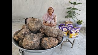 ELEPHANT FOOT YAM Cooking  Elephant Foot Yam Fry and Gravy  Jimikand Recipe  Village Cooking [upl. by Ardnaid576]