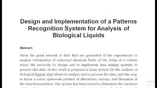 Design and Implementation of a Patterns Recognition System for Analysis of Biological Liquids [upl. by Anahsal]