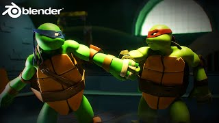 Teenage Mutant Ninja Turtles  Raphael VS Leonardo  3D Blender Fight Animation [upl. by Ahsataj471]