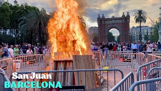 Bonfire at Arc de Triomf on San Juan 2024 Barcelona Spain [upl. by Llewol]