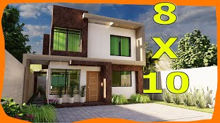 Casa de 8x10 DOS Plantas 4 RECAMARAS Fachadas de Casas Modernas [upl. by Bore]