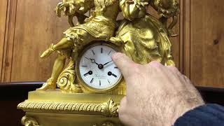 Antique Ormolu Mantel Clock with Gallant Scene France 1850 [upl. by Yenttihw]