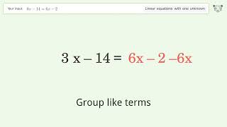 Linear equation with one unknown Solve 9x146x2 stepbystep solution [upl. by Iyre570]