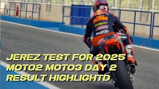 Jerez test moto3 and moto2 2025 rider and team results highlights day 2 ONcu and Rueda on top [upl. by Erodeht228]