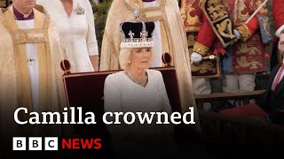 Moment Queen Camilla is crowned at Coronation ceremony in Westminster Abbey  BBC News [upl. by Ivers493]