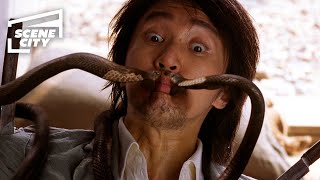 Kung Fu Hustle Throwing Knives and Snake Bites Scene [upl. by Ihp]