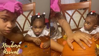 Kodak Black amp Daijanae Wards Daughter Izzy Carves Her 1st Pumpkin With Mommy 🎃 [upl. by Vergos]