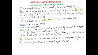 Mathematical Logic Lecture 22 Saturated Models [upl. by Janaya]