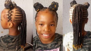 ADORABLE DOUBLE PONYTAIL CORNROWS WITH CRISSCROSS FOR KIDS KIDS HAIRSTYLES [upl. by Ruel]