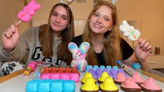 🐥ASMR 🐇 EATING PEEPS WITH MY LITTLE SISTER 🩷💜🩵 [upl. by Ayrad]