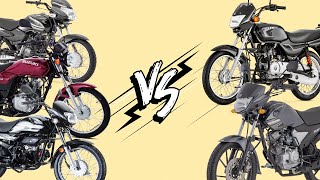 BOXER CT 100 VS HERO ECO 100 VS TVS SPORT VS SUZUKI AX4 VS YAMAHA YCZ COMPARATIVA DE FICHAS TECNICAS [upl. by Tybie]