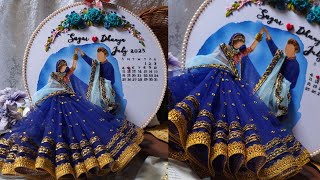 Twirling pose traditional bride and groom wedding calendar couple hoop art with free pattern [upl. by Hanyaz]