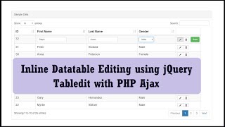 Inline Datatable Editing using jQuery Tabledit with PHP Ajax [upl. by Belita]