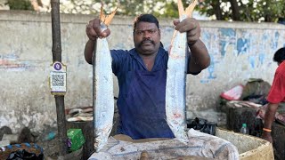 Rarest mullu valai fish cutting🔥🔪kasimedu selvam fish cutting skills🔥fr fish cutting [upl. by Belvia]